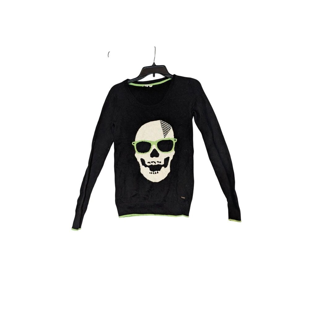 Skull Sunglasses Graphic Knit Sweater Black/Green Cool Streetwear